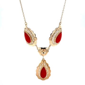 Gouden vintage anker collier met bloedkoraal 14 krt, Ophalen of Verzenden, Nieuw