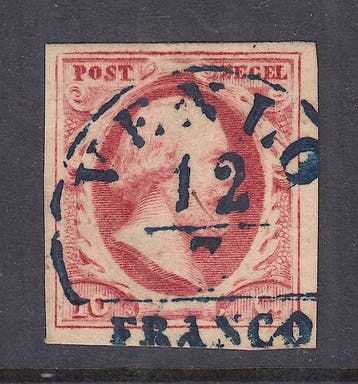 Nederland 1852 - Koning Willem III, in diep donkerkarmijn -, Gestempeld