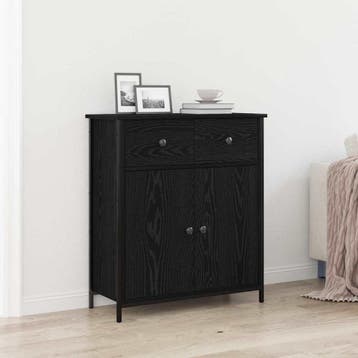 vidaXL Dressoir Zwart Eiken 70 x 30 x 80 cm Bewerkt hout, Huis en Inrichting, Verzenden, Nieuw, Overige houtsoorten, Minder dan 50 cm