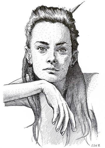 Dario Moschetta - Female Portrait Ink Drawing Original 226B