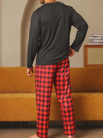 Heren Pyjama Set: Comfortabele Lange Mouwen & Ruitjes Broek, Verzenden, Nieuw