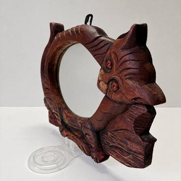 Handgesneden - Spiegel - Hout, Glas - Katten Spiegel