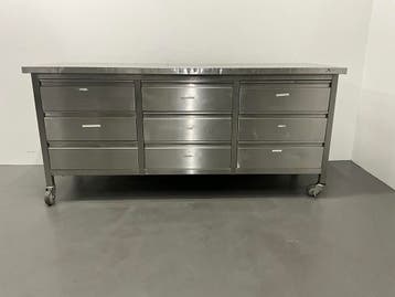 Mobiele RVS werktafel met lades | 2000x700x920mm, Ophalen of Verzenden, Nieuw in verpakking, RVS Meubilair