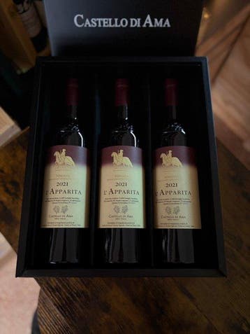 2021 Castello di Ama, L’Apparita - Super Tuscans - 3 Flessen, Nieuw