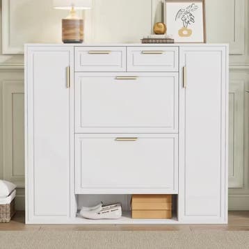 Moderne witte schoenenkast met lades en deuren 120×24×107, Verzenden, Nieuw