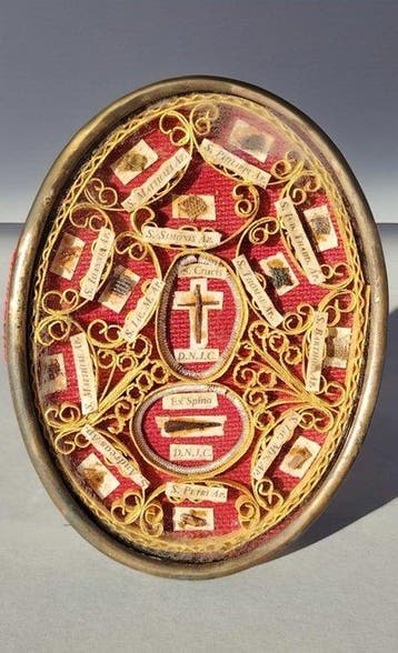 Reliekhouder - Messing, Glas, Textiel - 1850-1900 - Heilige, Antiek en Kunst