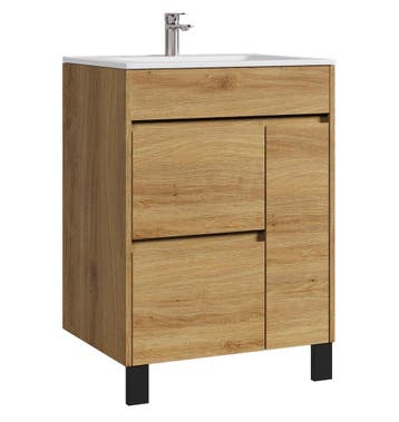 Badkamermeubel Set Salzburg 60 cm Eiken Staand Badmeubel, Huis en Inrichting, Badkamer | Badkamermeubels, Verzenden, Nieuw, Wastafelkast