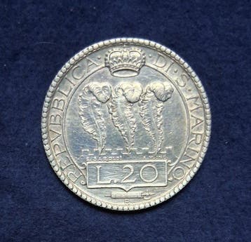 San Marino. 20 Lire 1935 - Argento - (Zonder minimumprijs)