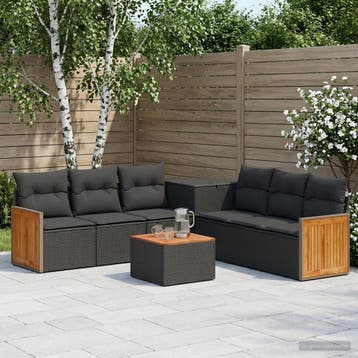 vidaXL Bankstel 8 st Zwart Poly Rattan en Staal, Verzenden, Nieuw