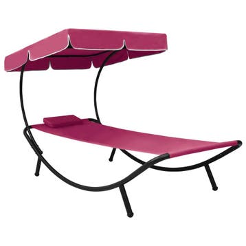 vidaXL Loungebed met luifel en kussen roze, Verzenden, Nieuw