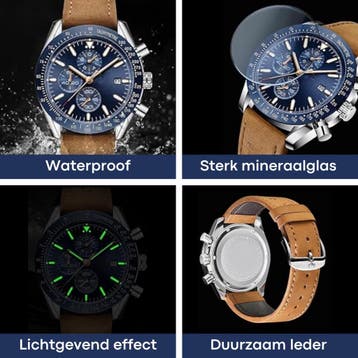 Tyme Florence Heren Horloge - 45mm Blauw/Bruin - Horloges, Ophalen of Verzenden, Zo goed als nieuw