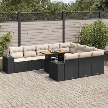 vidaXL 10-delige Loungeset met kussens poly rattan acacia, Verzenden, Nieuw, Loungeset