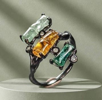 925 zilver zwart gerhodineerd - turmalijn - topaas - Ring