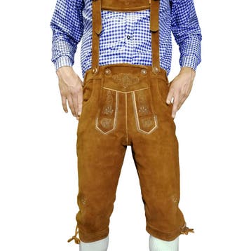 Lederhosen leer - licht bruin LANG, Verzenden, Nieuw, Feestartikel