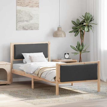 vidaXL Bedframe met hoofdeinde Donkergrijs 90 x 190 cm Stof, Eenpersoons, Bruin, Verzenden, Nieuw