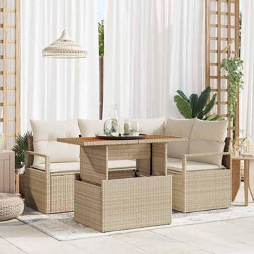 vidaXL Tuinbankenset 5 st 4-Aantal zitplaatsen Beige en, Verzenden, Nieuw, Rotan, 5 zitplaatsen