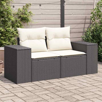 vidaXL Tuinbank 2-zits met kussens poly rattan zwart, Verzenden, Nieuw