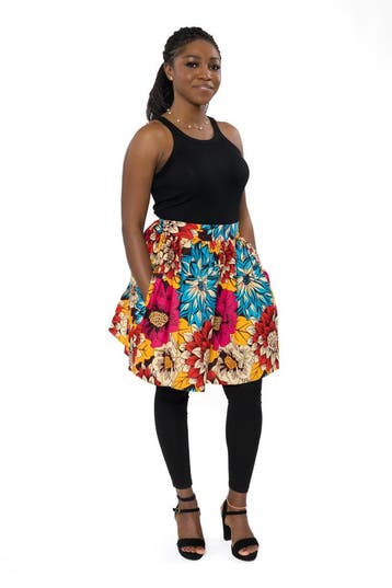Afrikaanse print mini rok - Rood Blauw Flowers - S, Kleding | Dames, Ophalen of Verzenden, Nieuw
