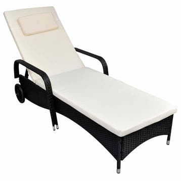 vidaXL Ligbed met kussen en wieltjes poly rattan zwart, Verzenden, Nieuw