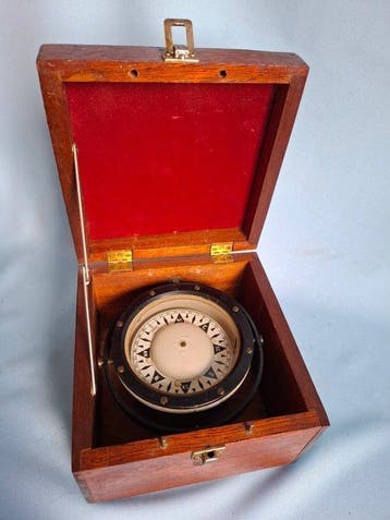 Scheepskompas - Messing, Glas, Hout - Observator