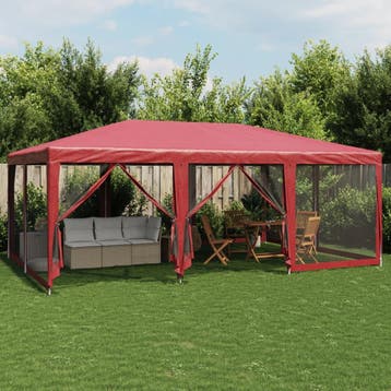 vidaXL Partytent met 10 mesh zijwanden 6x4 m HDPE rood, Verzenden, Nieuw, Partytent