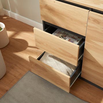 Commode Kyr met 80x40x75 cm zwart en eikenkleurig [en.casa], Verzenden, Nieuw