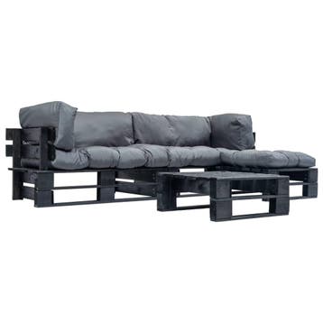 vidaXL 4-delige Loungeset pallet met grijze kussens hout, Verzenden, Nieuw, 4 zitplaatsen, Loungeset