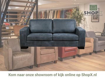 Leren bank Enjoy - 2,5 zits - Kenia Denim (blauw) - Poten, Huis en Inrichting, Nieuw, Ophalen of Verzenden, Rechte bank, Modern