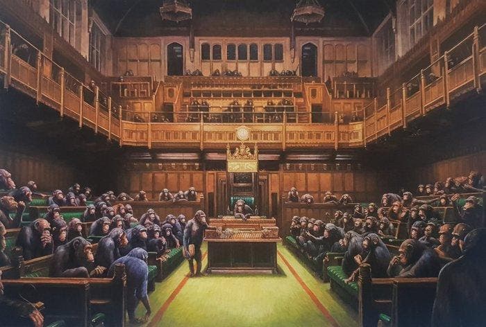 Mason Storm (1966) - Monkey Parliament (Banksy inspired), Antiek en Kunst, Kunst | Designobjecten