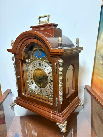Tafelklok - Franz Hermle - Vintage Walnotenhout en brons -