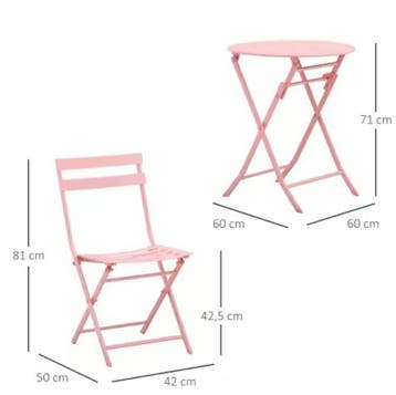 Nieuwe Opvouwbare Roze Bistroset – 3-Delige Balkonset voor 2, Verzenden, Nieuw, Stoel, Tuinset