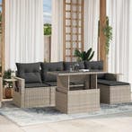 vidaXL 6-delige Loungeset met kussens poly rattan lichtgrijs, Verzenden, Nieuw, Rotan, Loungeset