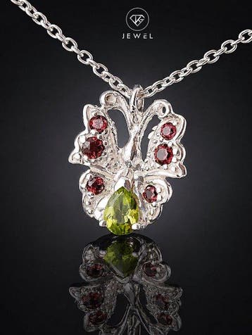 Vlinder-edelsteenketting - Natuurlijke Peridot - 925