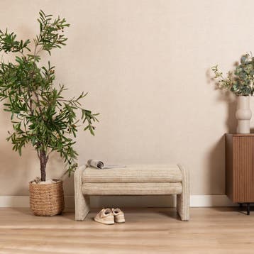50% Korting: Eetkamerbank Ravi chenille beige/taupe 100 cm, Ophalen, Zo goed als nieuw, Scandinavisch