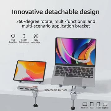 2-in-1 Afneembare Laptopstandaard met 360° Draaibare Basis &, Verzenden, Nieuw