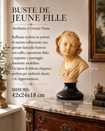 sculptuur, Busto di Giovane Fanciulla in Polvere di Marmo