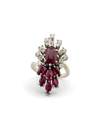 Ring - 18 karaat Witgoud Robijn - Diamant, Nieuw
