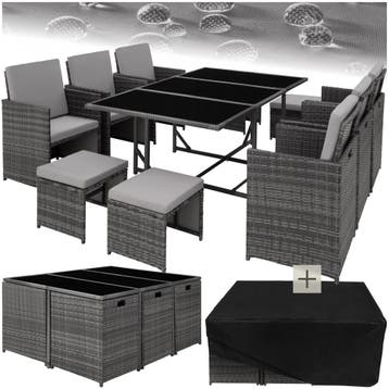Wicker zitgroep Malaga 6+4+1 met beschermhoes - grijs, Verzenden, Nieuw