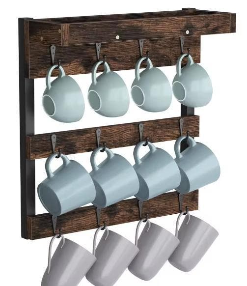 Wandgemonteerde Houten Koffiemokhouder – 12 Haken, Huis en Inrichting, Kasten | Wandmeubels, Nieuw, Verzenden