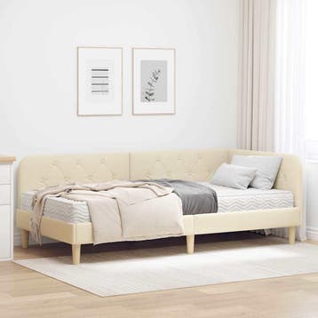 vidaXL Hoekbedframe Crème 90 x 190 cm Stof, Huis en Inrichting, Verzenden, Nieuw, Crème, Stof