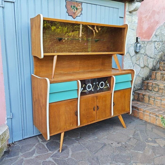 Credenza - Hout, Glas - Keukenkast sideboard in de stijl van, Antiek en Kunst, Kunst | Designobjecten