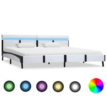 vidaXL Bedframe met LED kunstleer wit 180x200 cm, Overige materialen, Eenpersoons, Verzenden, Wit