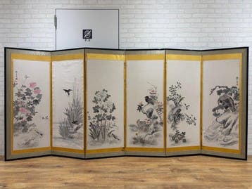 Kamerscherm - Hout, Textiel, Papier, Grote Japanse zesdelige