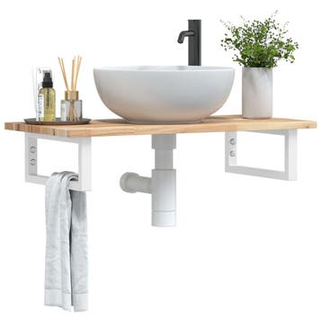 vidaXL Badkamer wandschap staal en massief acaciahout, Verzenden, Nieuw