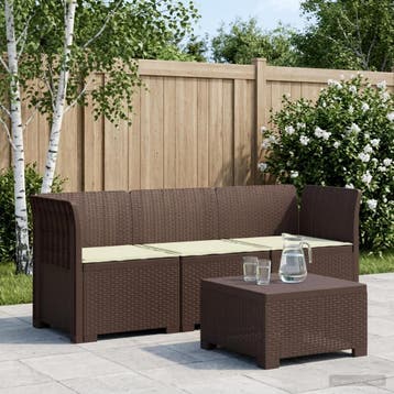 vidaXL 3-zits tuinbank met kussens in rattanlook PP Bruin, Verzenden, Nieuw