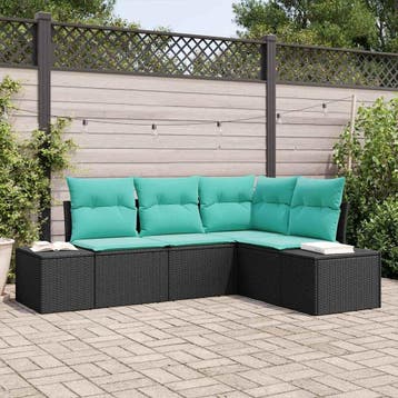 vidaXL Tuin Sofa Set 4 st Zwart poly rattan, Verzenden, Nieuw, Rotan, 4 zitplaatsen
