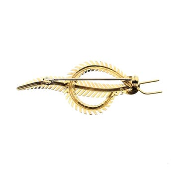 Vintage gouden broche van een veer, Ophalen of Verzenden, Gebruikt, Goud, Goud