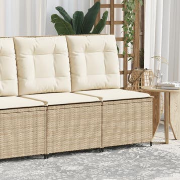 vidaXL Tuinbank verstelbaar met kussens poly rattan beige, Verzenden, Nieuw