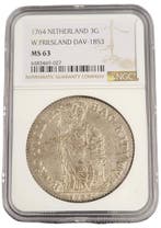 Provincie W.Friesland 3 gulden 1764 generaliteits NGC, Verzenden, Losse munt, Zilver