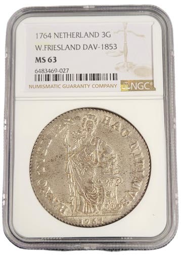 Provincie W.Friesland 3 gulden 1764 generaliteits NGC, Postzegels en Munten, Munten | Nederland, Verzenden, Losse munt, Zilver